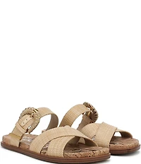 Sam Edelman Lucy Woven Raffia Criss Cross Buckle Hardware Slide Sandals