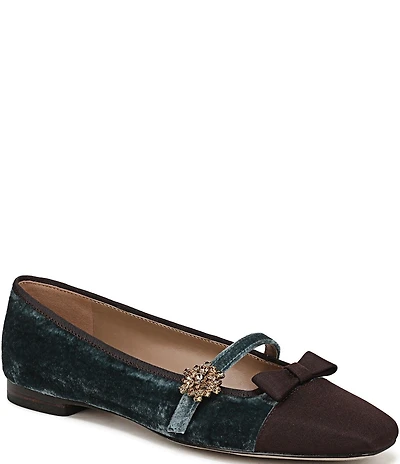 Sam Edelman Madi Velvet Jewel Ornament Cap Toe Mary Jane Flats