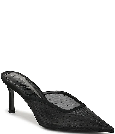 Sam Edelman Margeaux High Vamp Polka Dot Mesh Pointed Toe Dress Mules