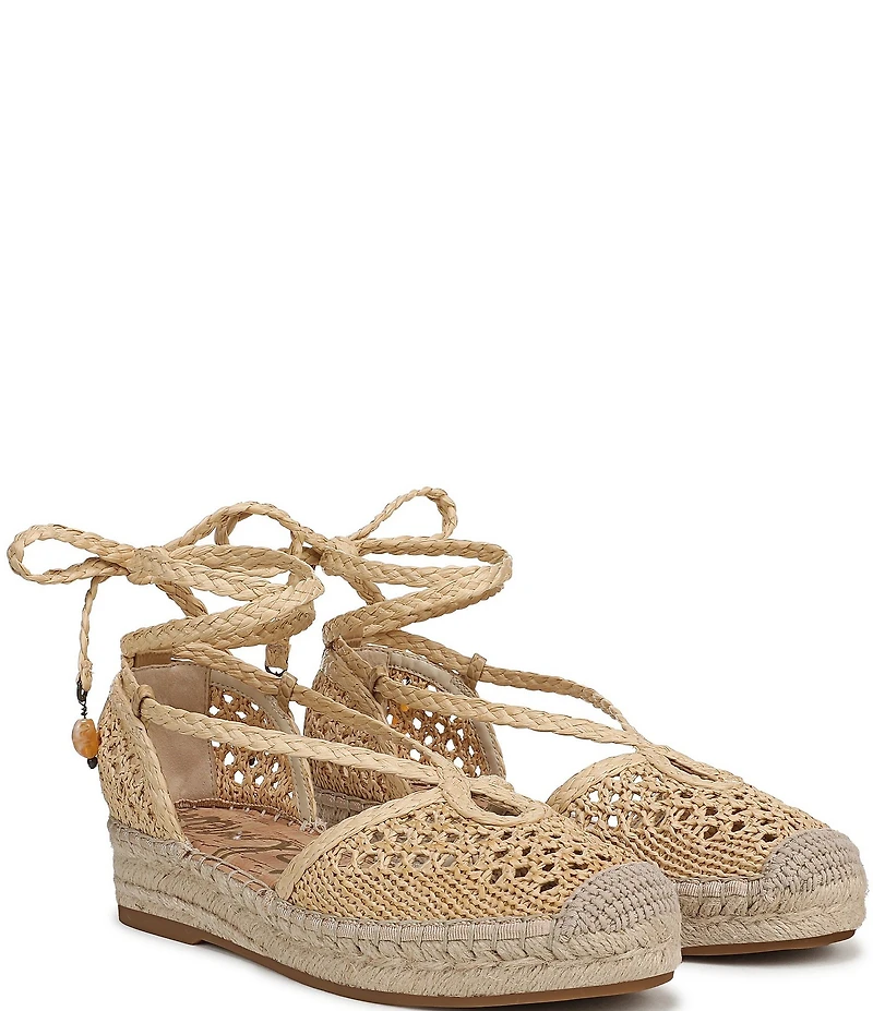 Sam Edelman Margot Raffia Braided Ankle Wrap Espadrille Flats