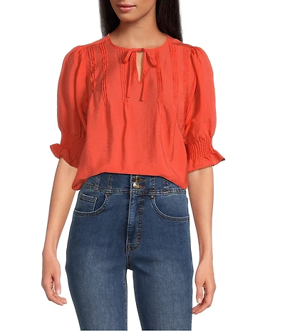 Sam Edelman Marlie V-Neck Short Sleeve Pleated Blouse