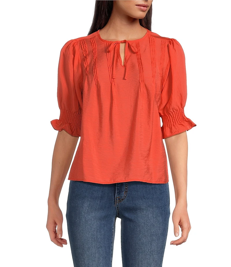 Sam Edelman Marlie V-Neck Short Sleeve Pleated Blouse