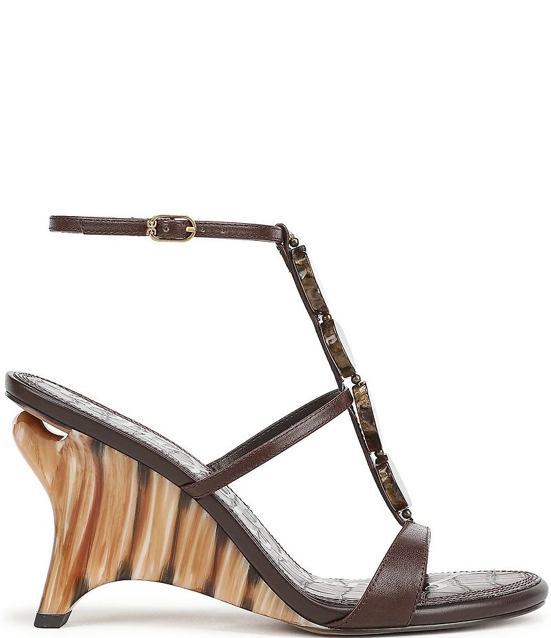 Sam Edelman Massey Leather Stone Embellished Ankle Strap Wedge Dress Sandals