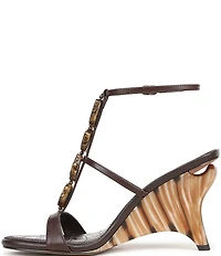 Sam Edelman Massey Leather Stone Embellished Ankle Strap Wedge Dress Sandals