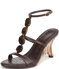 Sam Edelman Massey Leather Stone Embellished Ankle Strap Wedge Dress Sandals