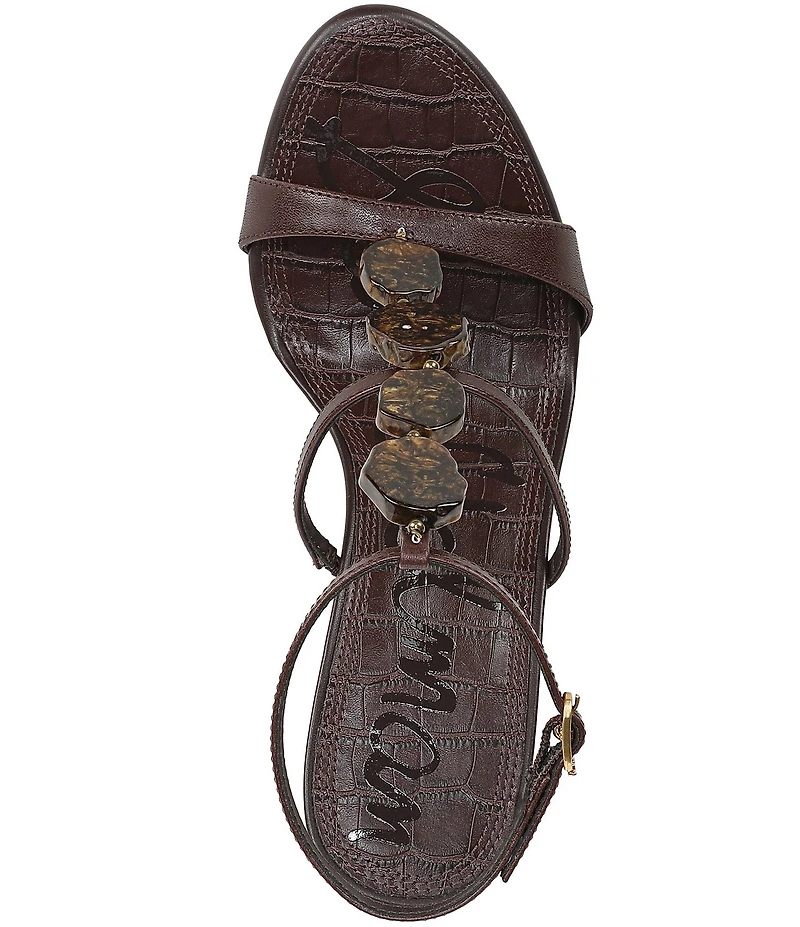 Sam Edelman Massey Leather Stone Embellished Ankle Strap Wedge Dress Sandals