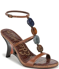 Sam Edelman Massey Leather Stone Embellished Ankle Strap Wedge Dress Sandals