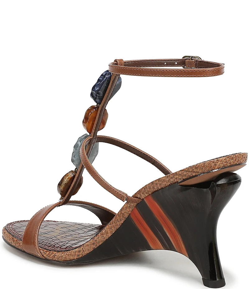 Sam Edelman Massey Leather Stone Embellished Ankle Strap Wedge Dress Sandals