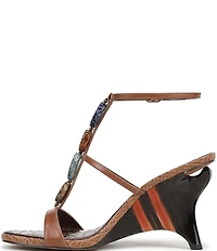 Sam Edelman Massey Leather Stone Embellished Ankle Strap Wedge Dress Sandals