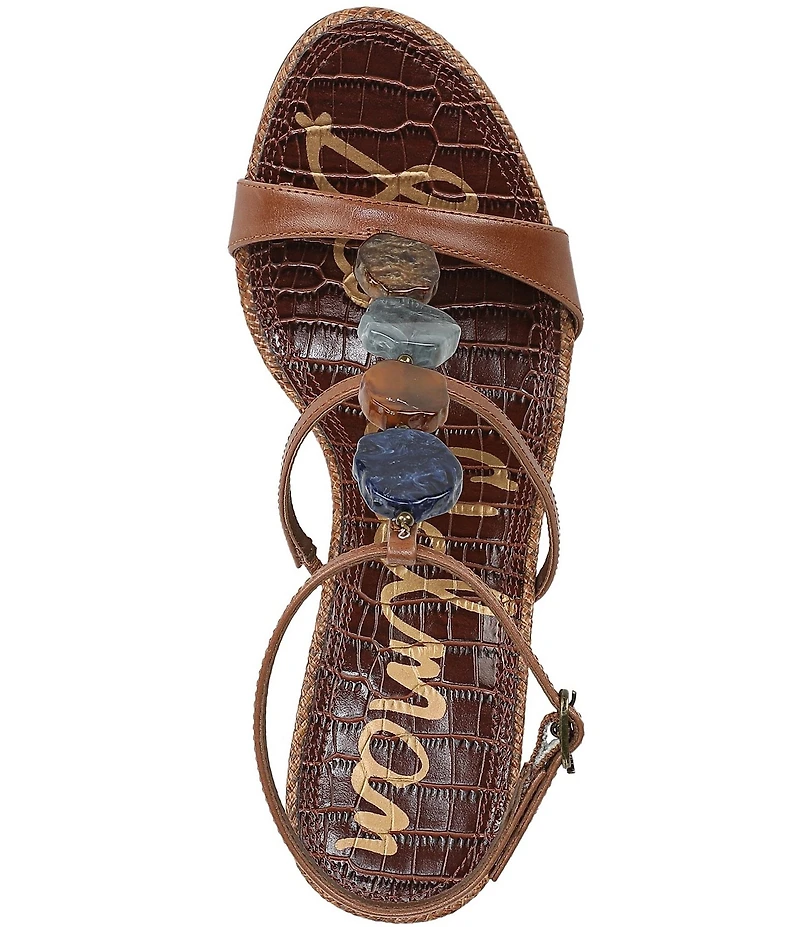 Sam Edelman Massey Leather Stone Embellished Ankle Strap Wedge Dress Sandals