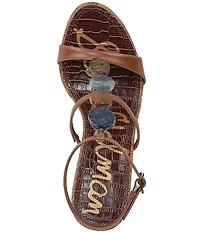 Sam Edelman Massey Leather Stone Embellished Ankle Strap Wedge Dress Sandals