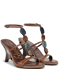 Sam Edelman Massey Leather Stone Embellished Ankle Strap Wedge Dress Sandals