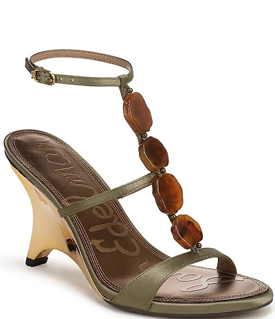 Sam Edelman Massey Satin Stone Embellished Ankle Strap Wedge Dress Sandals