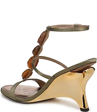 Sam Edelman Massey Satin Stone Embellished Ankle Strap Wedge Dress Sandals