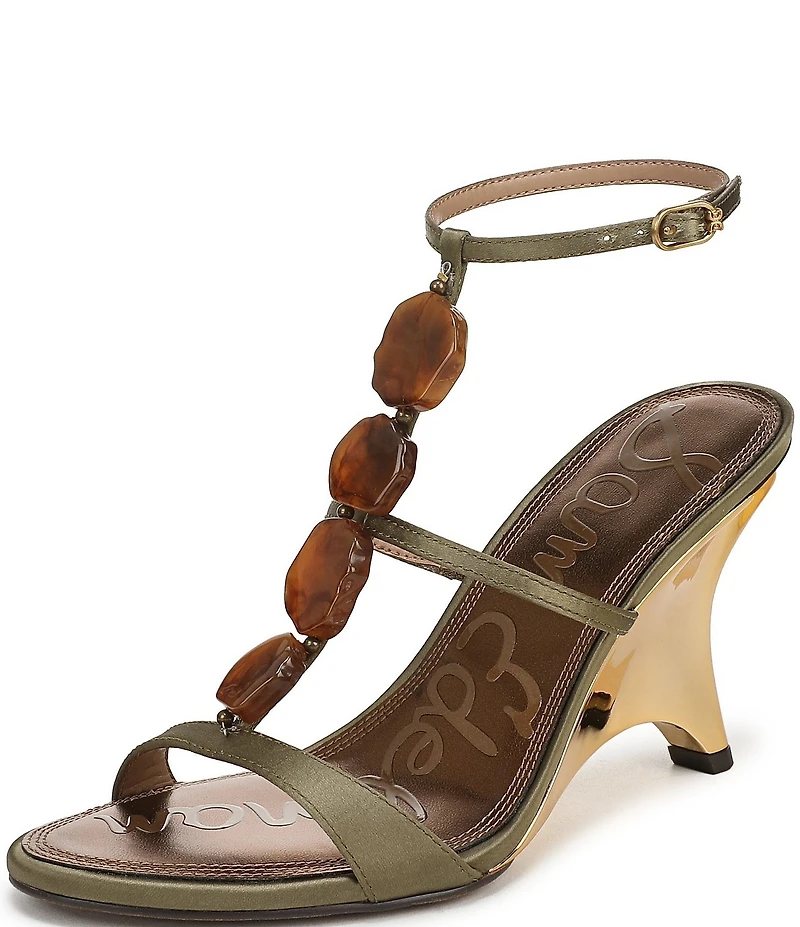 Sam Edelman Massey Satin Stone Embellished Ankle Strap Wedge Dress Sandals