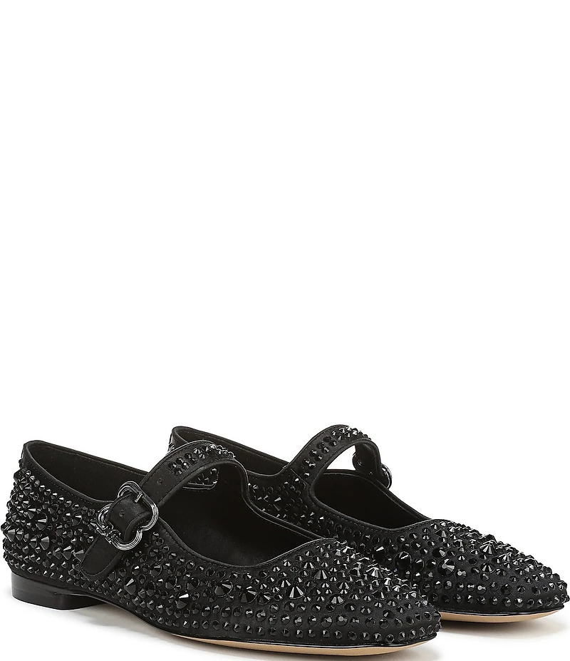Sam Edelman Michaela Bling Rhinestone Embellished Satin Mary Jane Flats