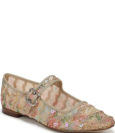 Sam Edelman Michaela Floral Print Sequined Mary Jane Flats