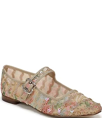 Sam Edelman Michaela Floral Print Sequined Mary Jane Flats