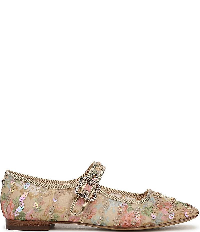 Sam Edelman Michaela Floral Print Sequined Mary Jane Flats
