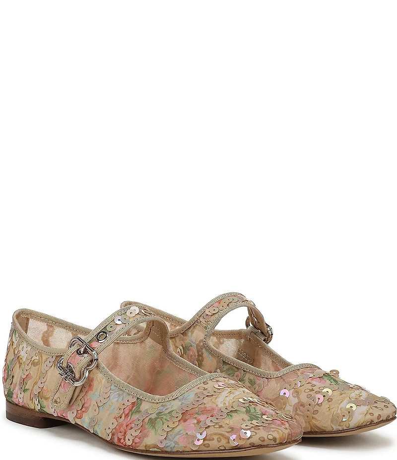Sam Edelman Michaela Floral Print Sequined Mary Jane Flats