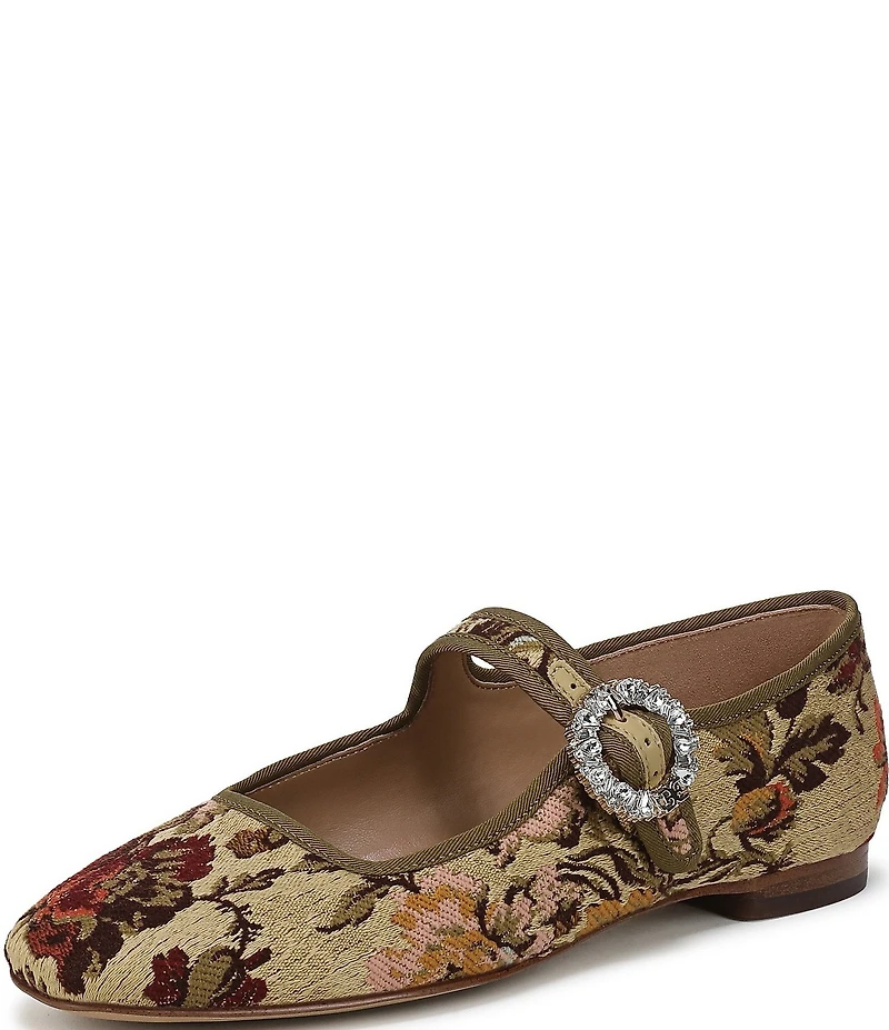 Sam Edelman Michaela Glow Floral Fabric Embellished Buckle Mary Jane Flats