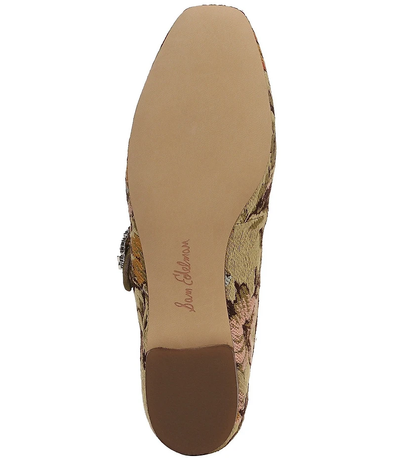 Sam Edelman Michaela Glow Floral Fabric Embellished Buckle Mary Jane Flats