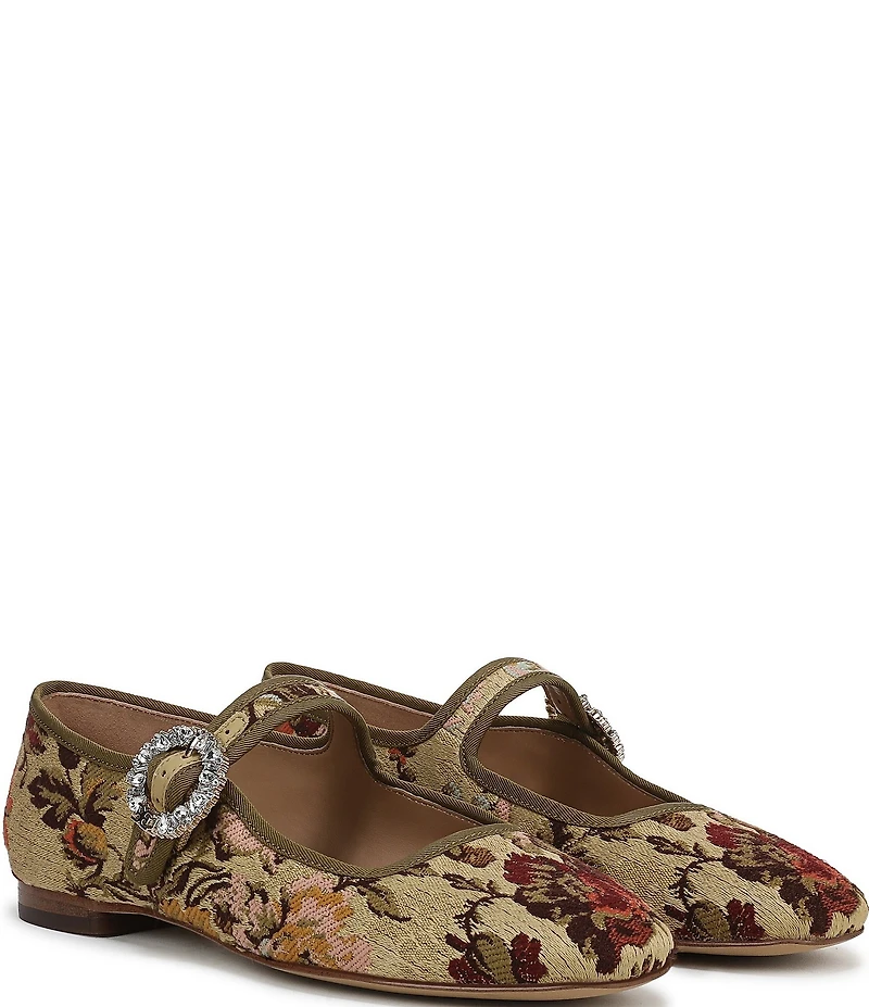 Sam Edelman Michaela Glow Floral Fabric Embellished Buckle Mary Jane Flats