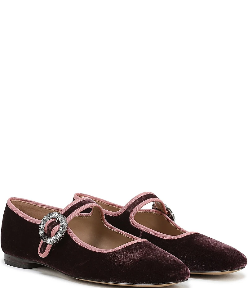 Sam Edelman Michaela Glow Velvet Embellished Buckle Mary Jane Flats