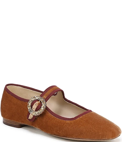 Sam Edelman Michaela Glow Velvet Embellished Buckle Mary Jane Flats