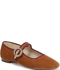 Sam Edelman Michaela Glow Velvet Embellished Buckle Mary Jane Flats