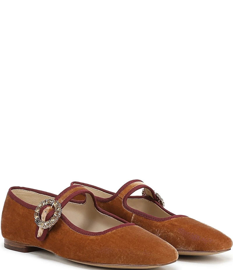 Sam Edelman Michaela Glow Velvet Embellished Buckle Mary Jane Flats