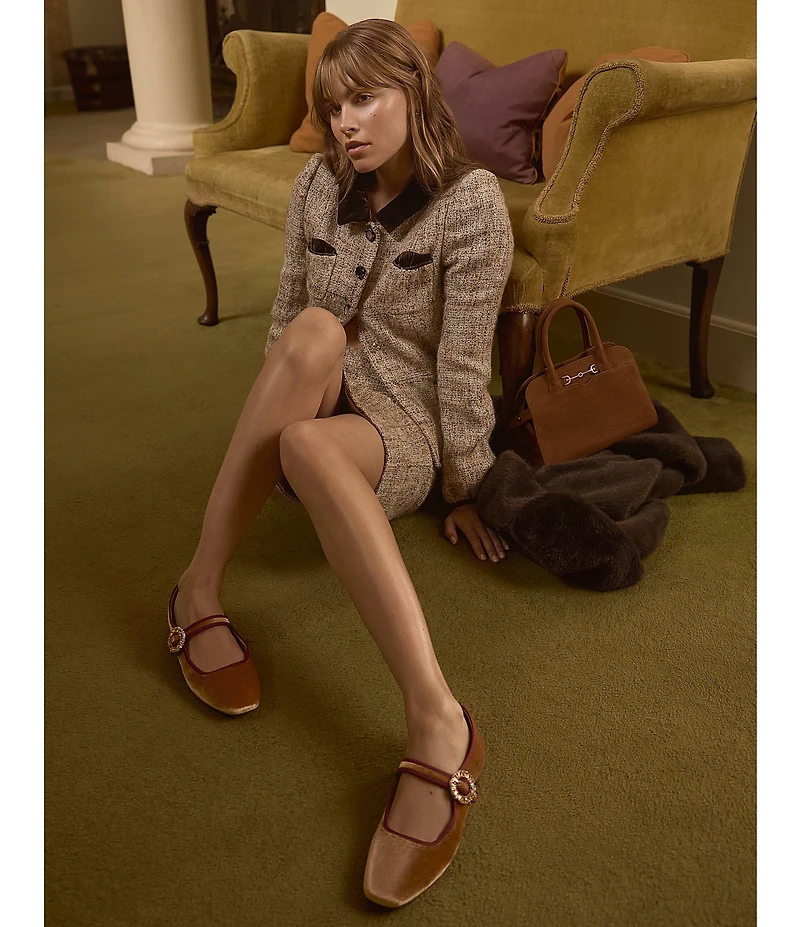 Sam Edelman Michaela Glow Velvet Embellished Buckle Mary Jane Flats