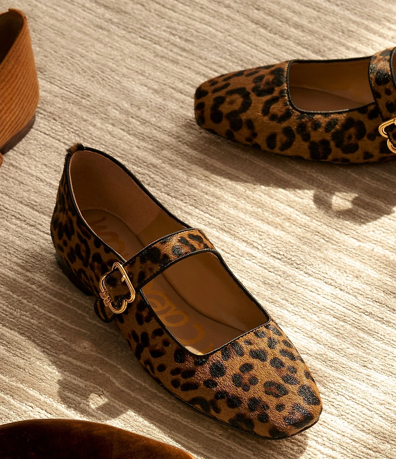 Sam Edelman Michaela Leopard Print Calf Hair Mary Jane Flats