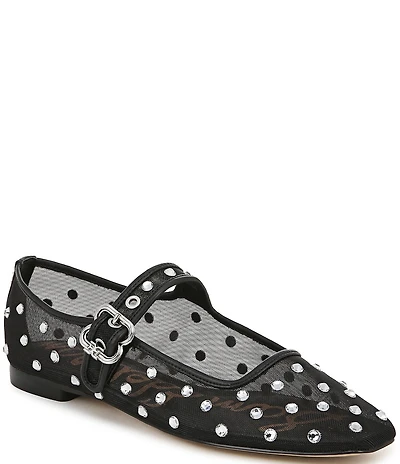 Sam Edelman Michaela Shine Rhinestone Embellished Mesh Mary Jane Flats