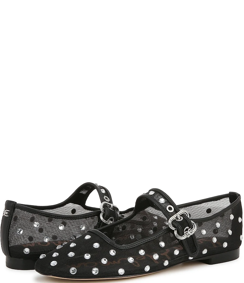 Sam Edelman Michaela Shine Rhinestone Embellished Mesh Mary Jane Flats