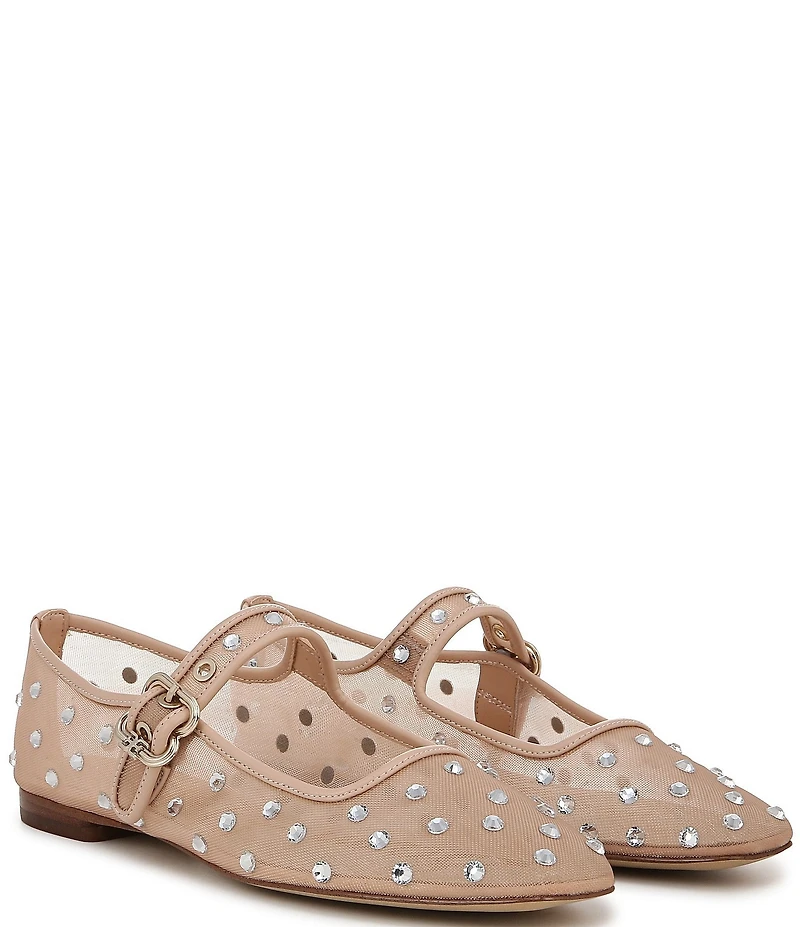 Sam Edelman Michaela Shine Rhinestone Embellished Mesh Mary Jane Flats