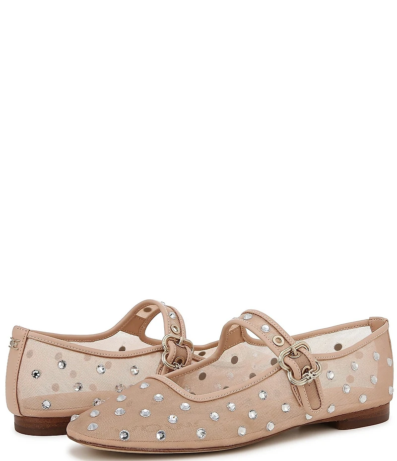 Sam Edelman Michaela Shine Rhinestone Embellished Mesh Mary Jane Flats