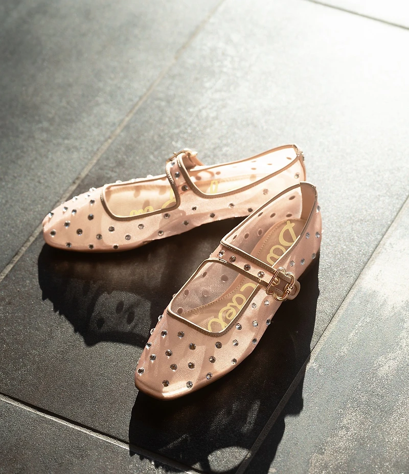 Sam Edelman Michaela Shine Rhinestone Embellished Mesh Mary Jane Flats