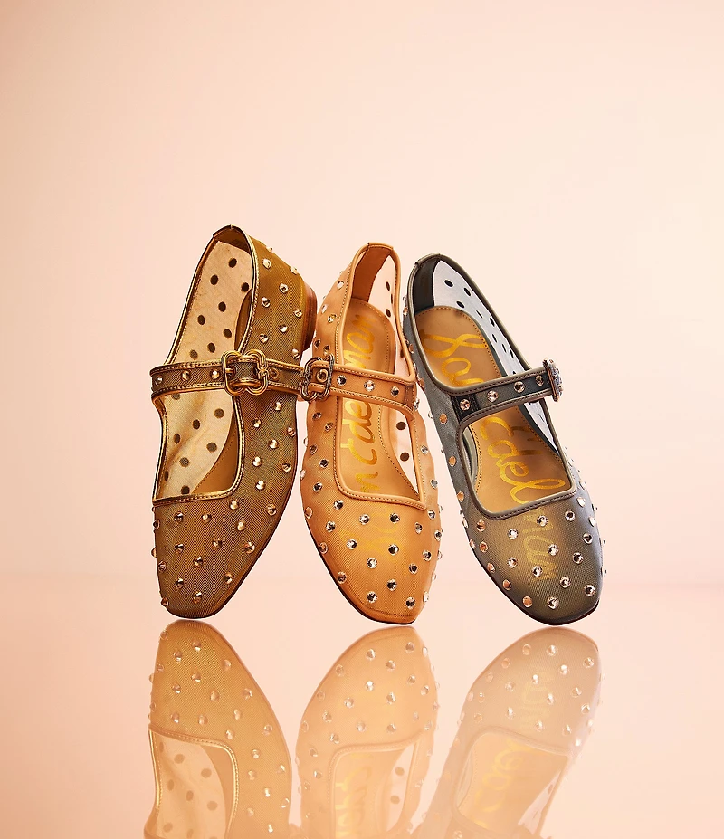 Sam Edelman Michaela Shine Rhinestone Embellished Mesh Mary Jane Flats