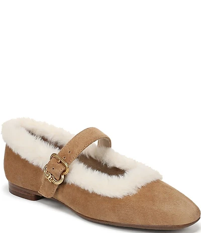 Sam Edelman Michaela Suede Faux Fur Mary Jane Flats