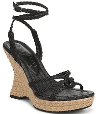 Sam Edelman Mindie Braided Leather Ankle Wrap Wedge Dress Sandals