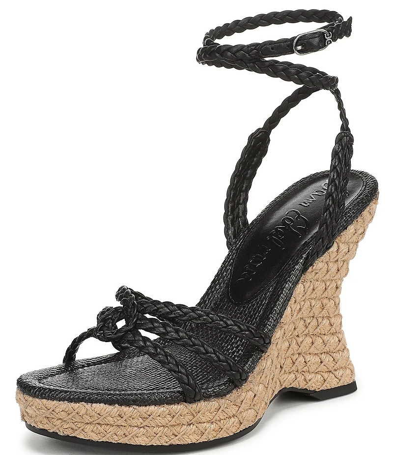Sam Edelman Mindie Braided Leather Ankle Wrap Wedge Dress Sandals