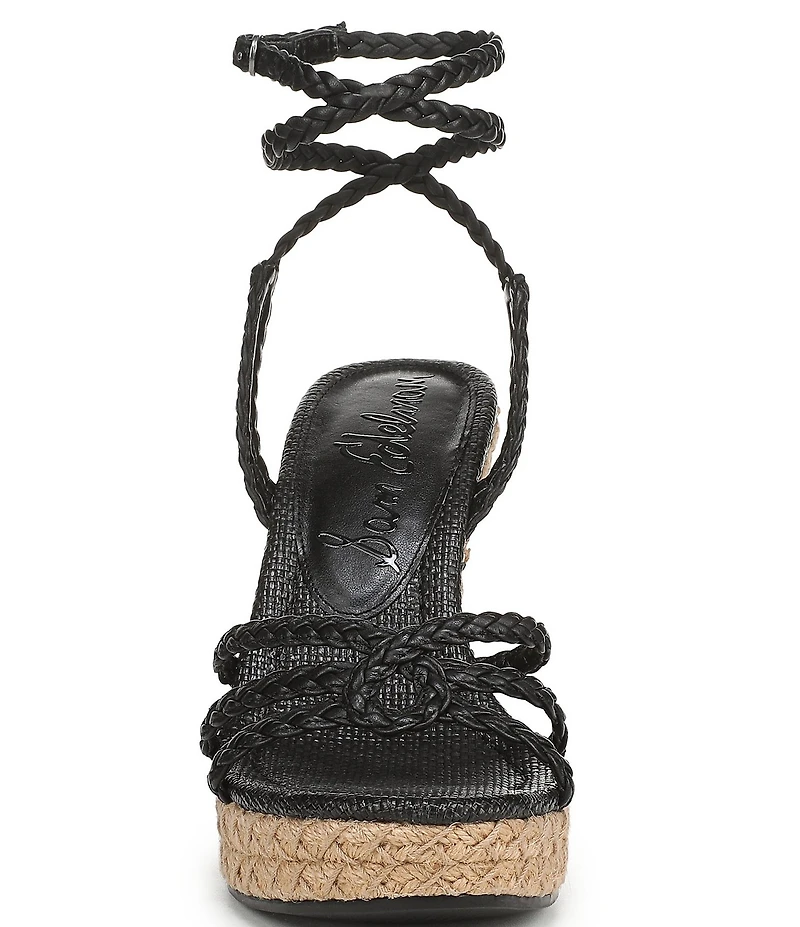 Sam Edelman Mindie Braided Leather Ankle Wrap Wedge Dress Sandals