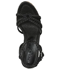 Sam Edelman Mindie Braided Leather Ankle Wrap Wedge Dress Sandals