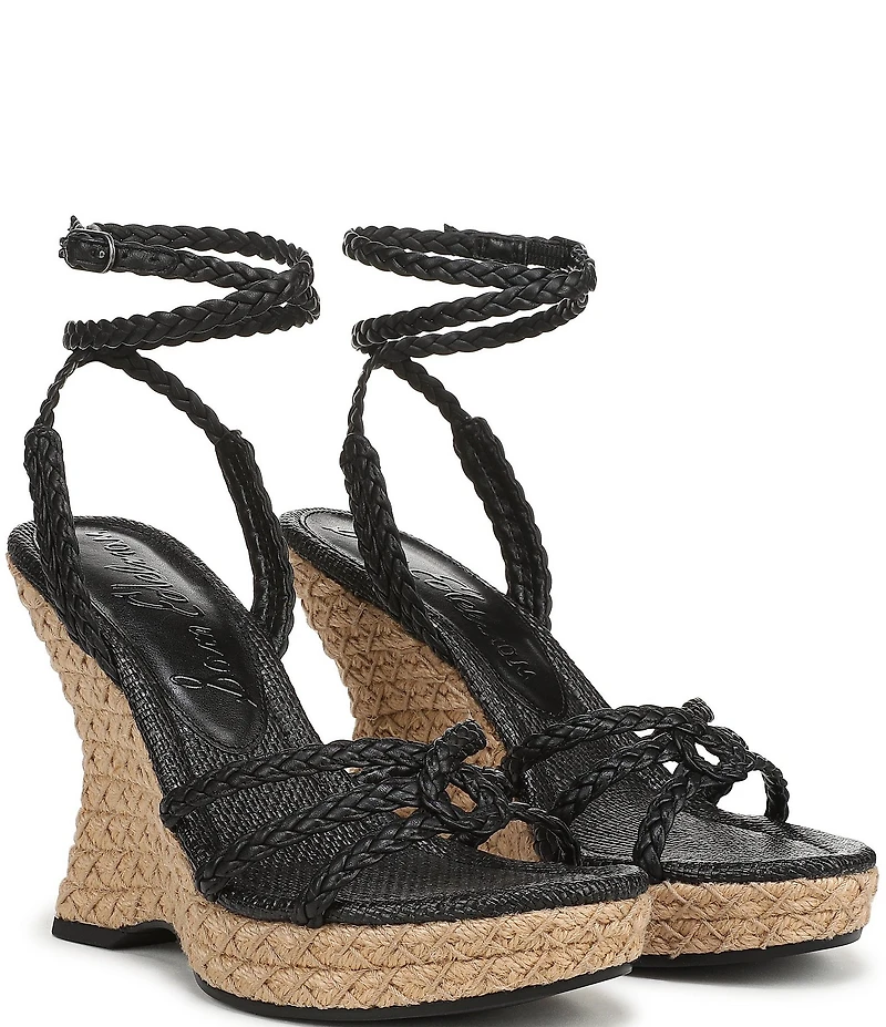 Sam Edelman Mindie Braided Leather Ankle Wrap Wedge Dress Sandals