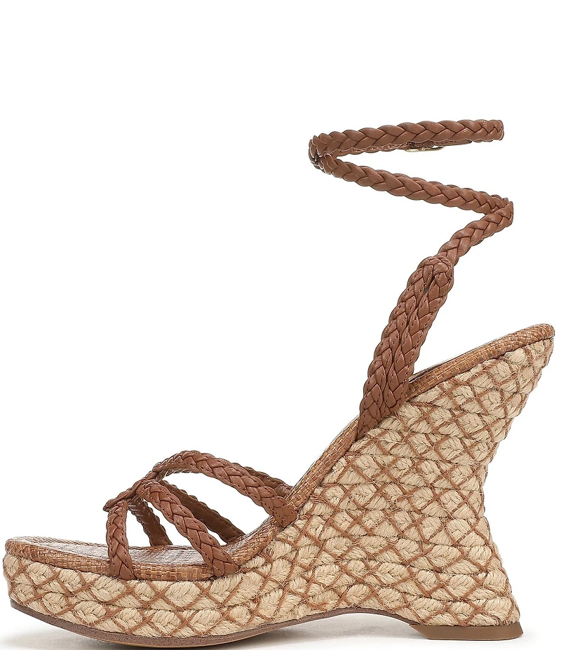 Sam Edelman Mindie Braided Leather Ankle Wrap Wedge Dress Sandals