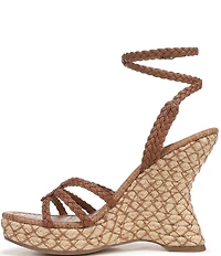 Sam Edelman Mindie Braided Leather Ankle Wrap Wedge Dress Sandals
