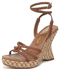 Sam Edelman Mindie Braided Leather Ankle Wrap Wedge Dress Sandals