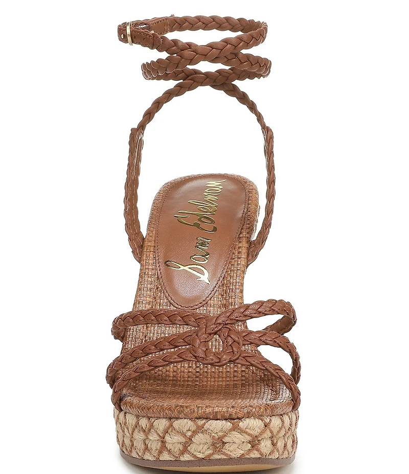Sam Edelman Mindie Braided Leather Ankle Wrap Wedge Dress Sandals