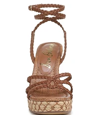 Sam Edelman Mindie Braided Leather Ankle Wrap Wedge Dress Sandals
